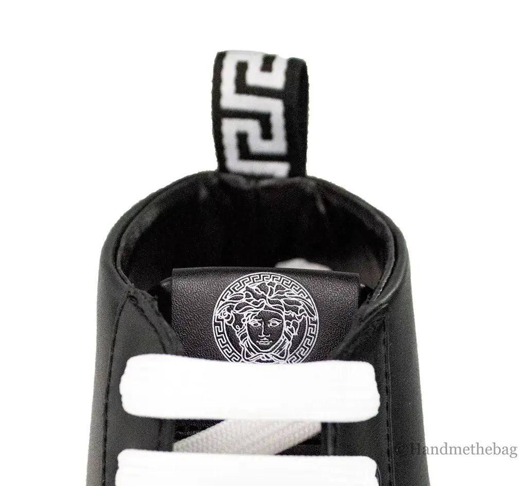 Versace Black Smooth Vitello Leather Medusa Emblem High Top Lace Up Sneakers - Velora Luxury Fashion