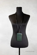 Versace Bottle Green Leather Zip Card Case Lanyard Wallet - Velora Luxury Fashion