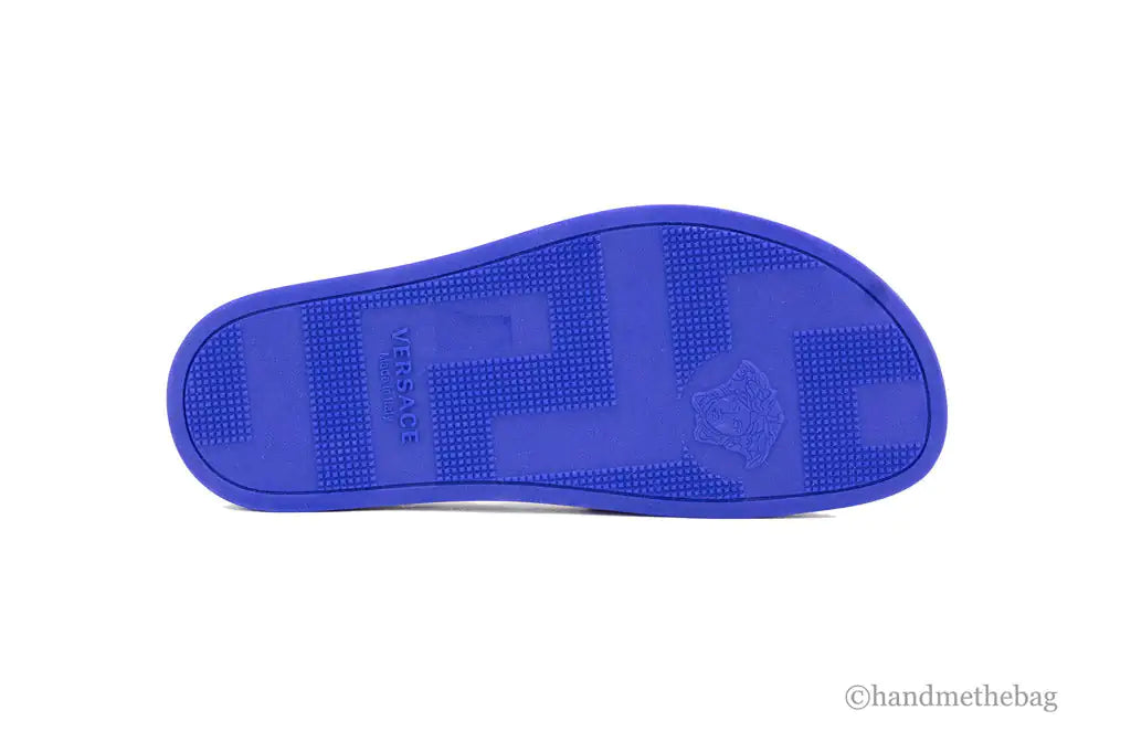Versace Gomma St. Medusa Smile Lapis Lazuli Lime Pool Slides - Velora Luxury Fashion