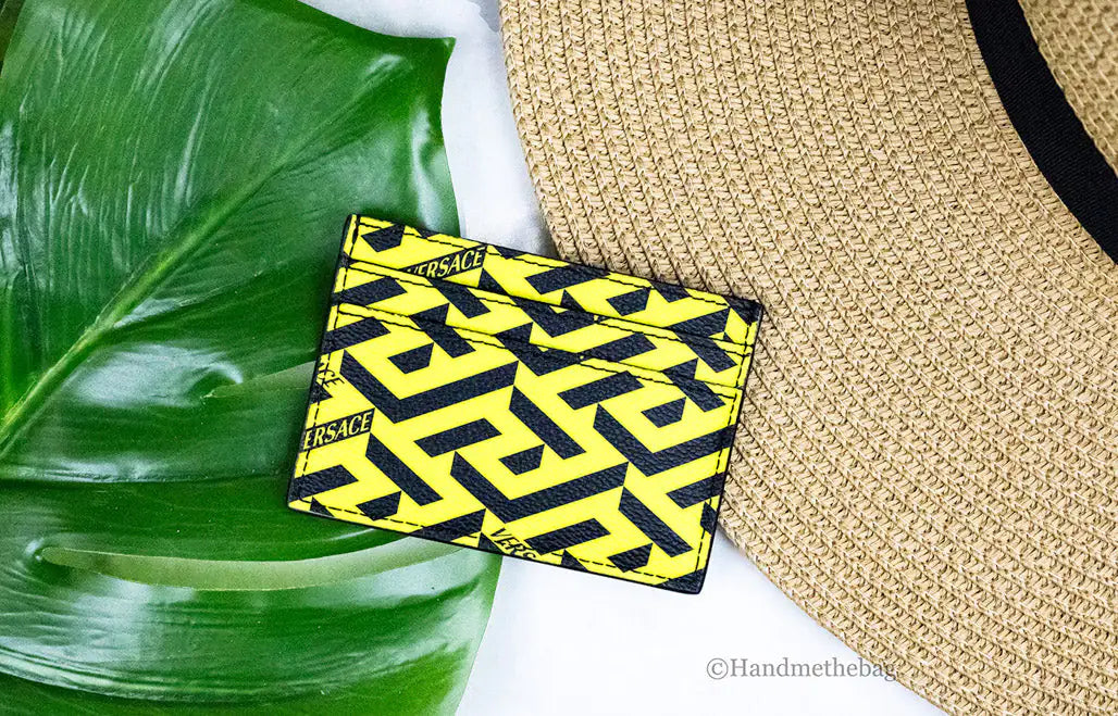 Versace La Greca Pineapple Signature Coated Canvas Card Case - Velora Luxury Fashion
