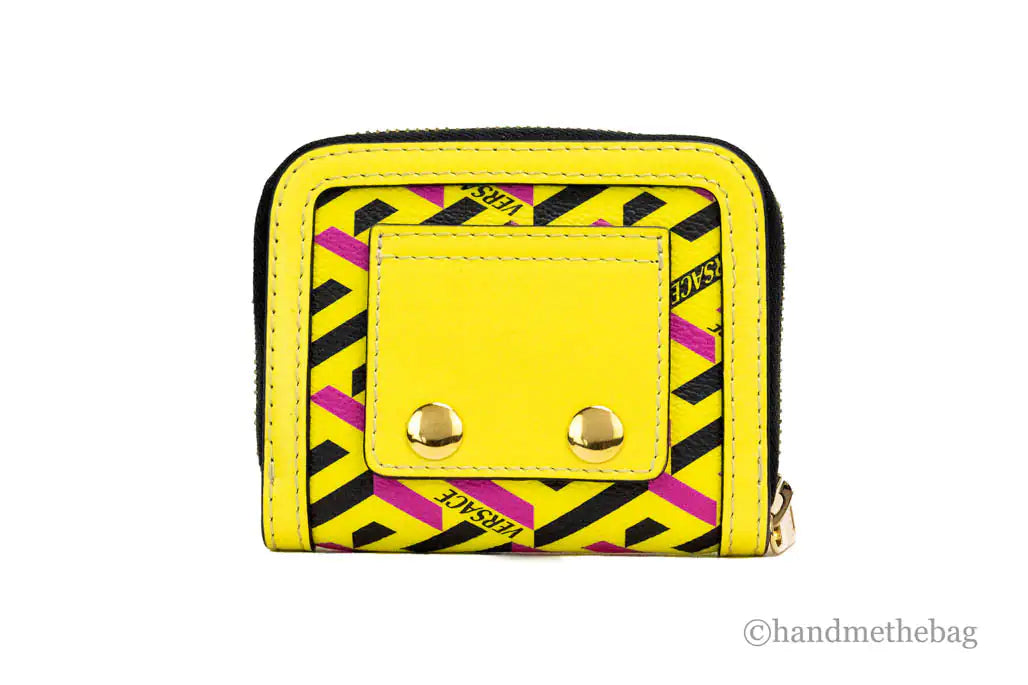 Versace La Greca Yellow Zip Coin Pouch Wallet - Velora Luxury Fashion