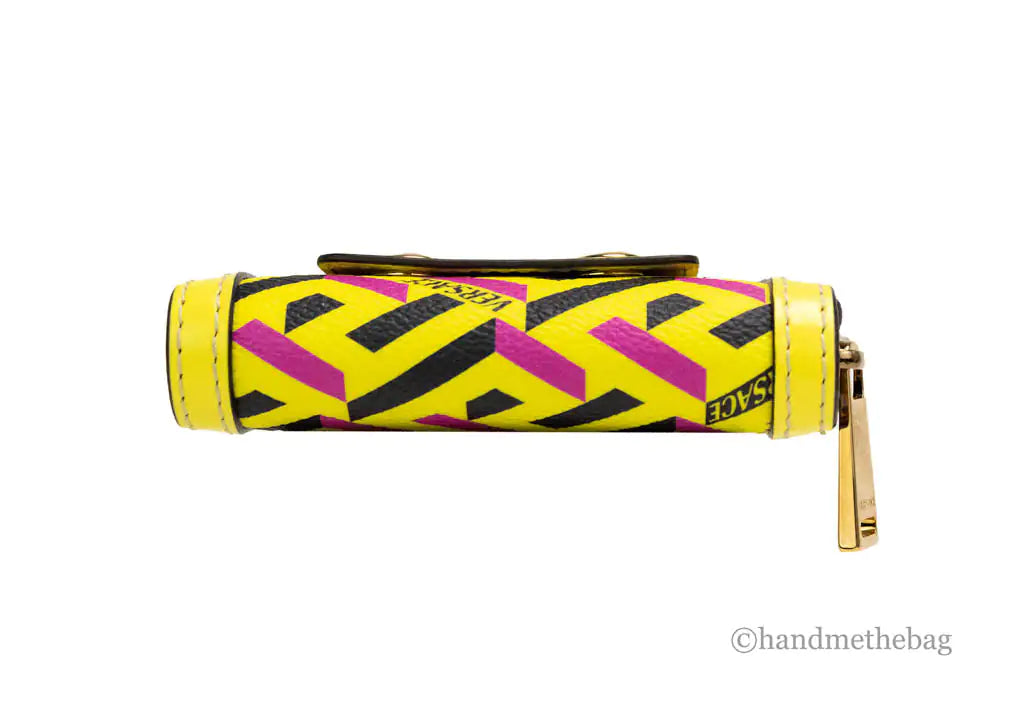 Versace La Greca Yellow Zip Coin Pouch Wallet - Velora Luxury Fashion