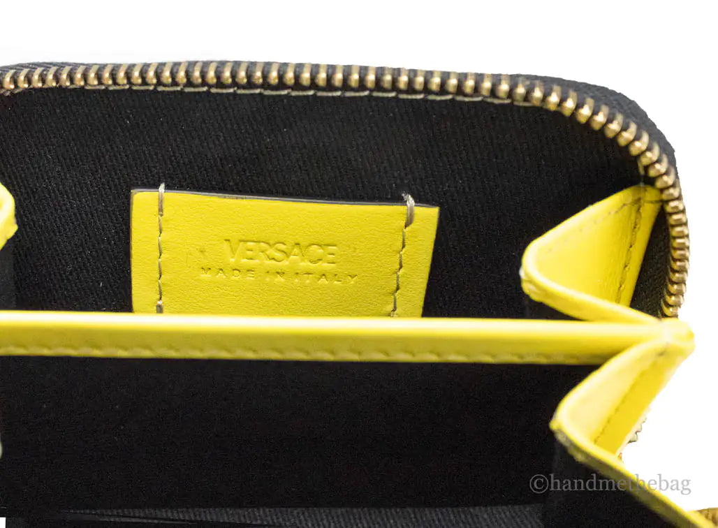 Versace La Greca Yellow Zip Coin Pouch Wallet - Velora Luxury Fashion