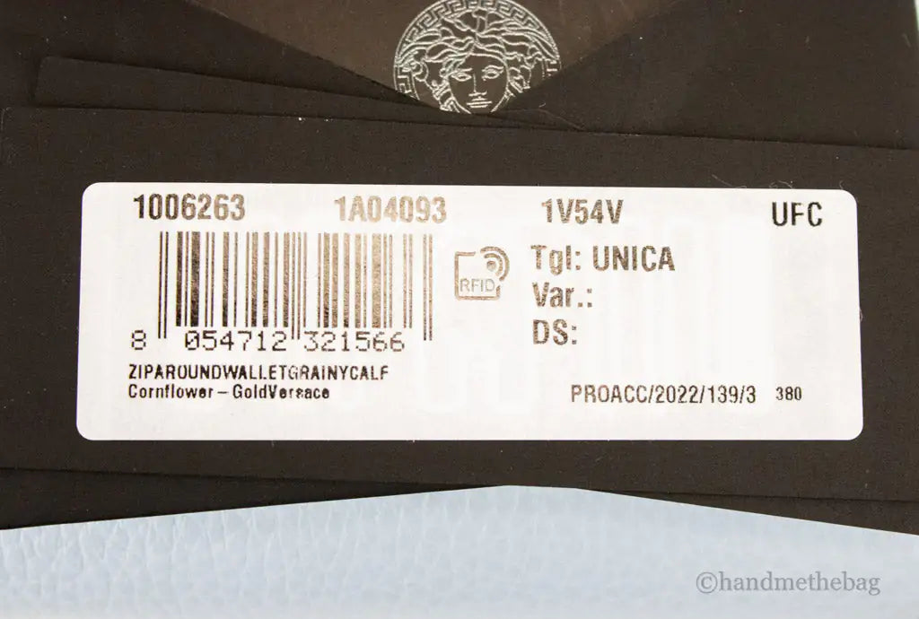 Versace Large Cornflower Leather Gold Monogram Zip Around Wallet - Velora Luxury Fashion