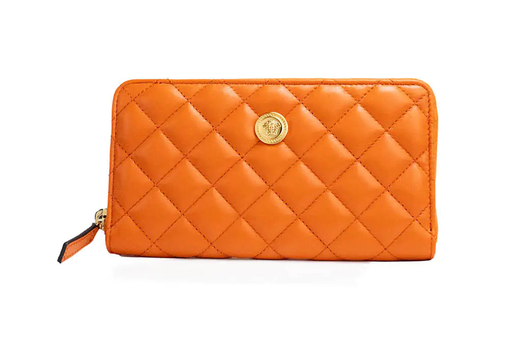 Versace Large Dark Orange Quilted Leather Continental Wallet - Velora Luxury Fashion