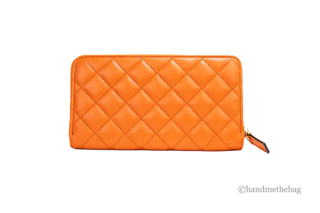Versace Large Dark Orange Quilted Leather Continental Wallet - Velora Luxury Fashion