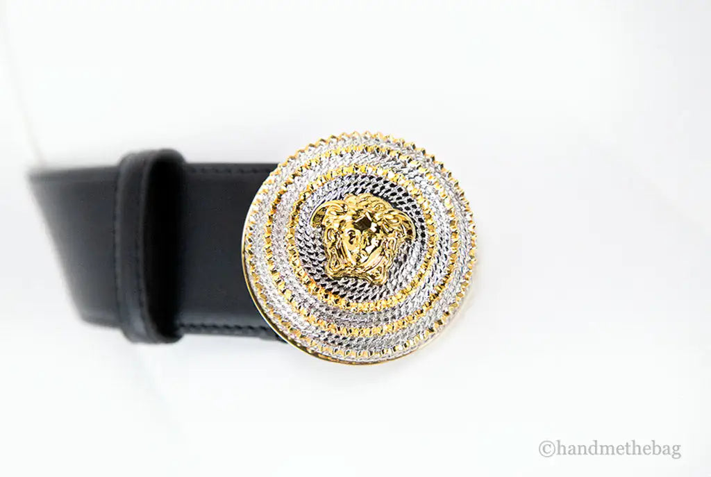 Versace Leather Round Ridged Medusa Emblem Adjustable Belt - Velora Luxury Fashion