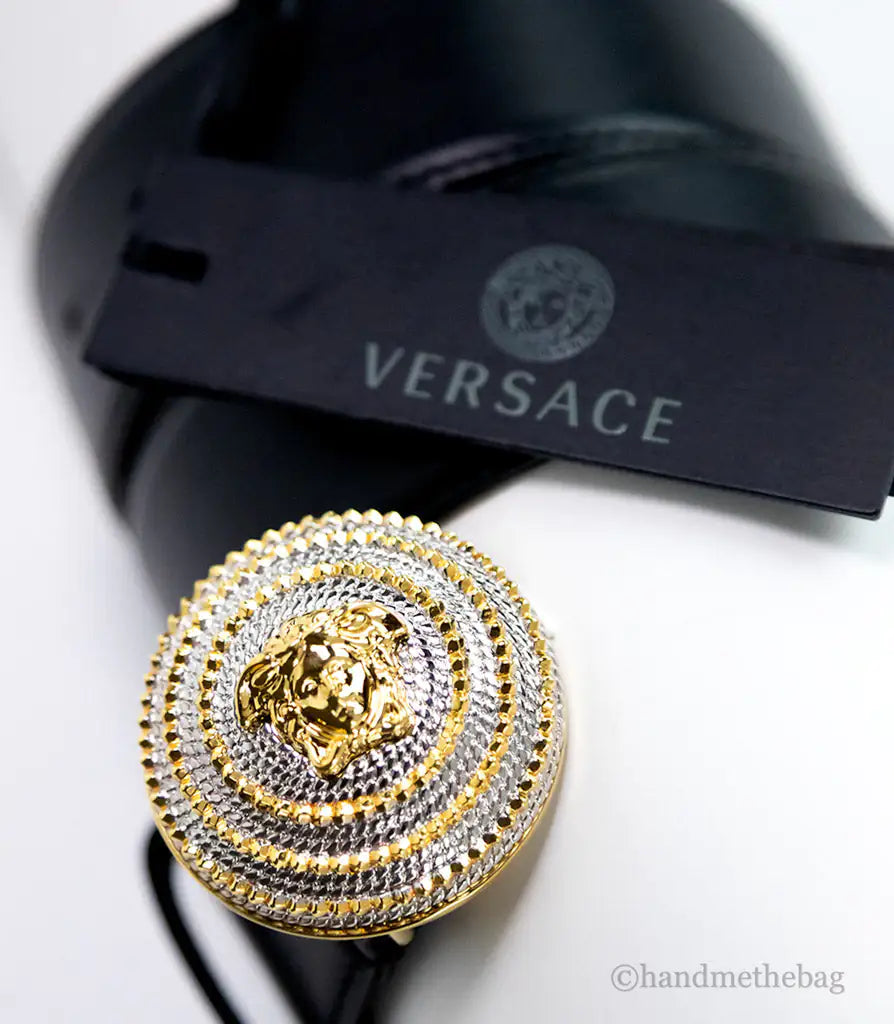 Versace Leather Round Ridged Medusa Emblem Adjustable Belt - Velora Luxury Fashion