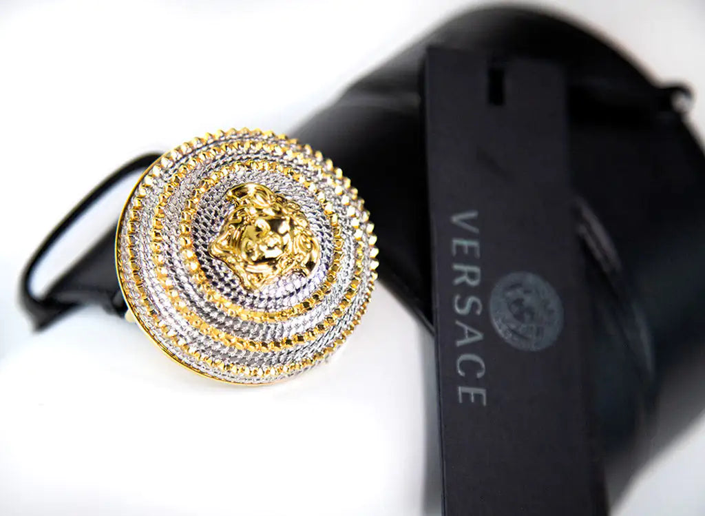 Versace Leather Round Ridged Medusa Emblem Adjustable Belt - Velora Luxury Fashion