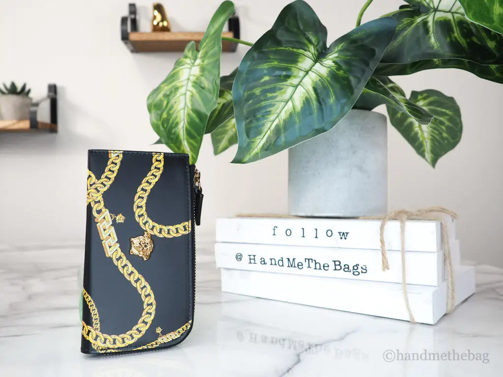 Versace Medusa Black Leather Chain Wallet - Velora Luxury Fashion