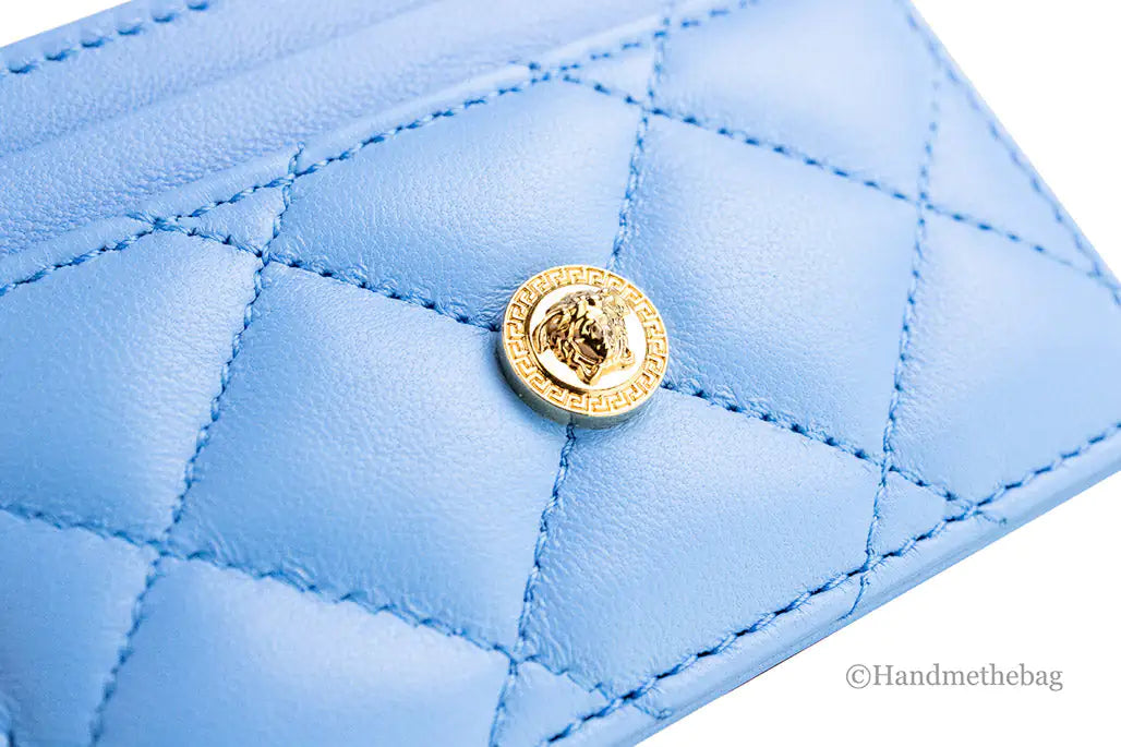 Versace Mini Medusa DV Blue Quilted Leather Card Case - Velora Luxury Fashion