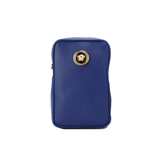 Versace Mini Navy Leather Medusa Pendant Crossbody - Velora Luxury Fashion