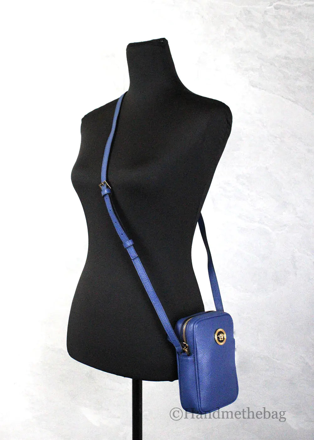 Versace Mini Navy Leather Medusa Pendant Crossbody - Velora Luxury Fashion