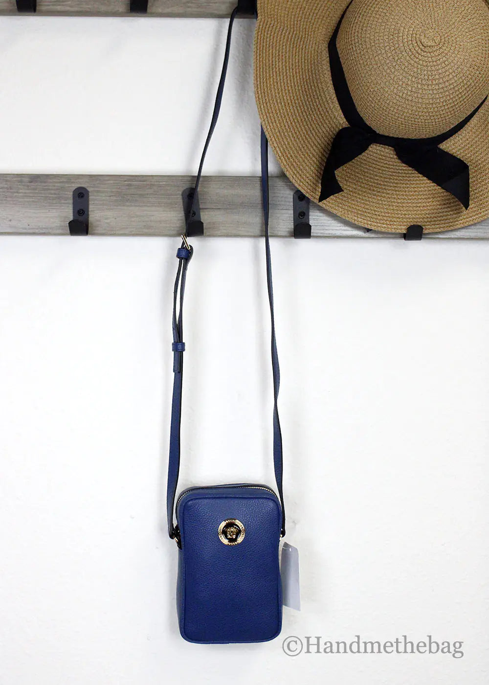 Versace Mini Navy Leather Medusa Pendant Crossbody - Velora Luxury Fashion