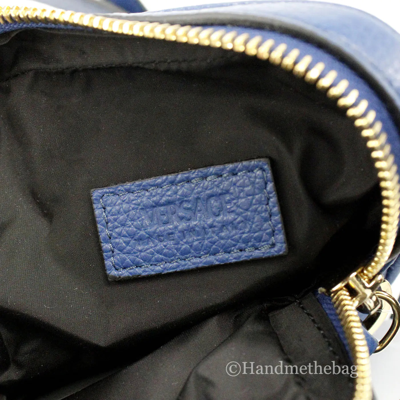 Versace Mini Navy Leather Medusa Pendant Crossbody - Velora Luxury Fashion