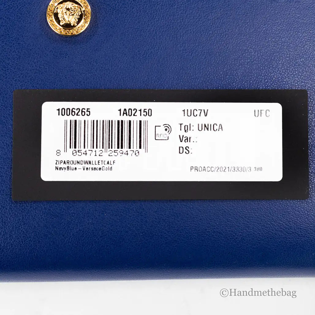 Versace Navy Leather Medusa Continental Clutch Wallet - Velora Luxury Fashion