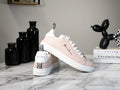 Versace Powder Blush Vitello Leather Signature Lace Sneakers - Velora Luxury Fashion