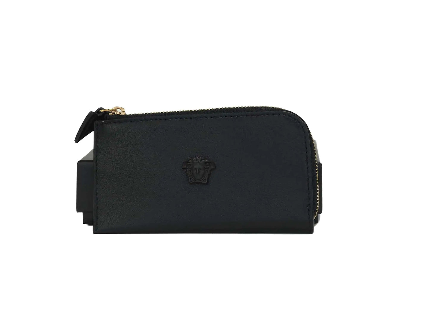 Versace Small Black Leather Matte Medusa Zip Card Case - Velora Luxury Fashion
