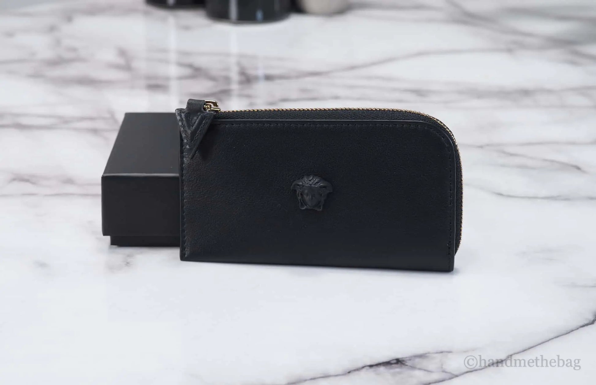 Versace Small Black Leather Matte Medusa Zip Card Case - Velora Luxury Fashion