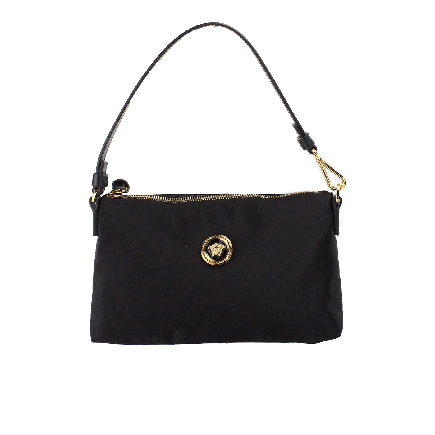 Versace Small Flat Black Medusa Coin Nylon Fabric Pouch - Velora Luxury Fashion