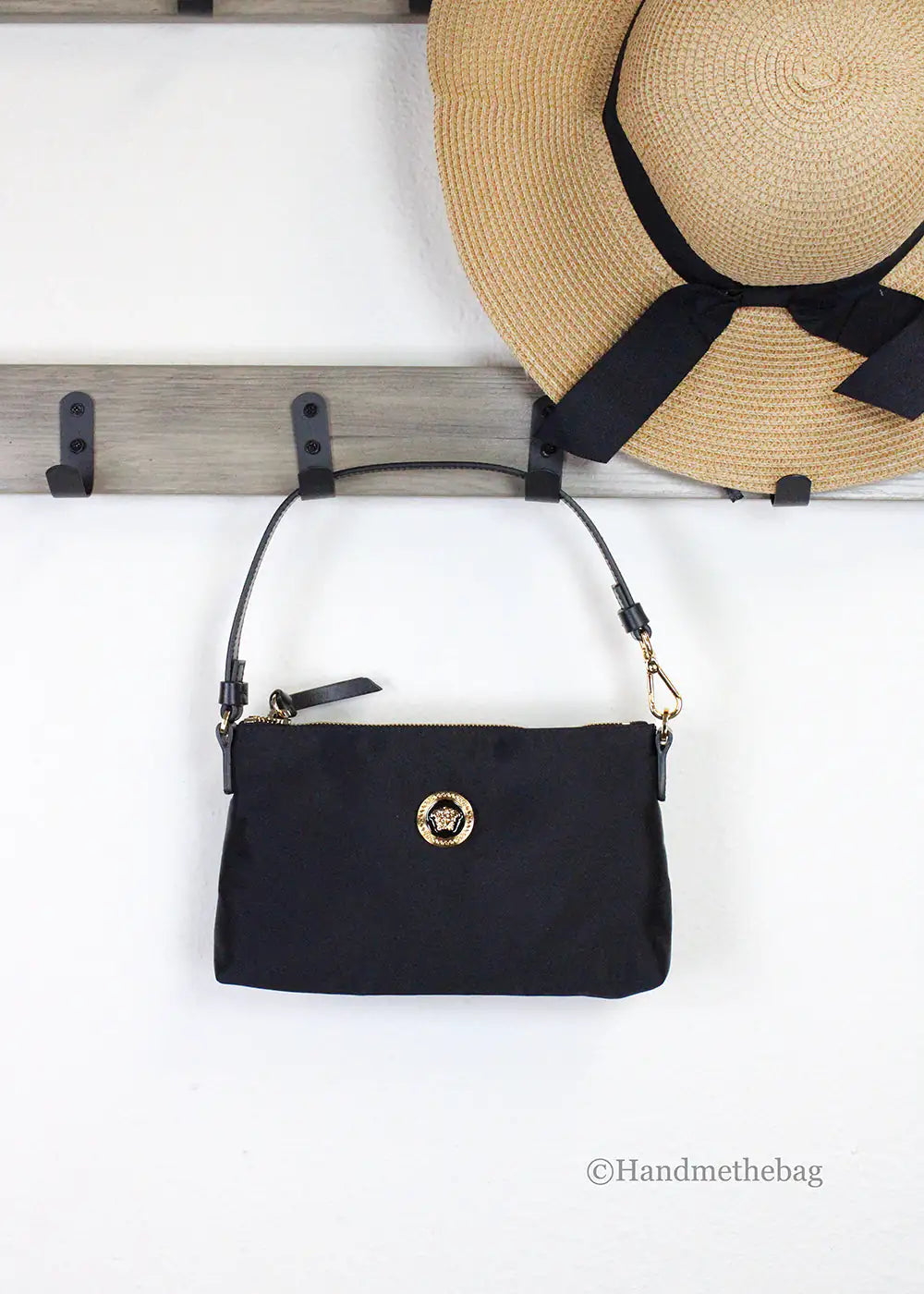 Versace Small Flat Black Medusa Coin Nylon Fabric Pouch - Velora Luxury Fashion