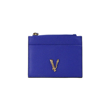 Versace Virtus Royal Blue Slim Leather Card Case Wallet - Velora Luxury Fashion