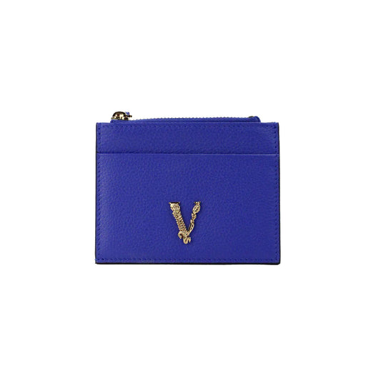 Versace Virtus Royal Blue Slim Leather Card Case Wallet - Velora Luxury Fashion