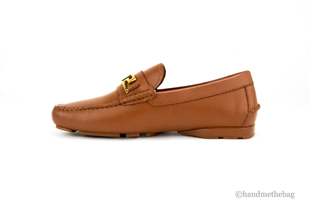 Versace Warm Brown Leather Gold Greek Key Driver Loafers - Velora Luxury Fashion