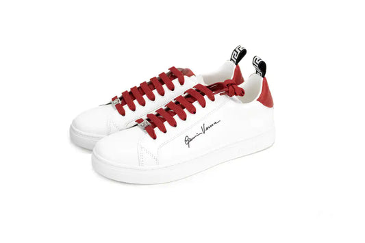 Versace White Red Vitello Leather Gianni Versace Signature Sneakers - Velora Luxury Fashion