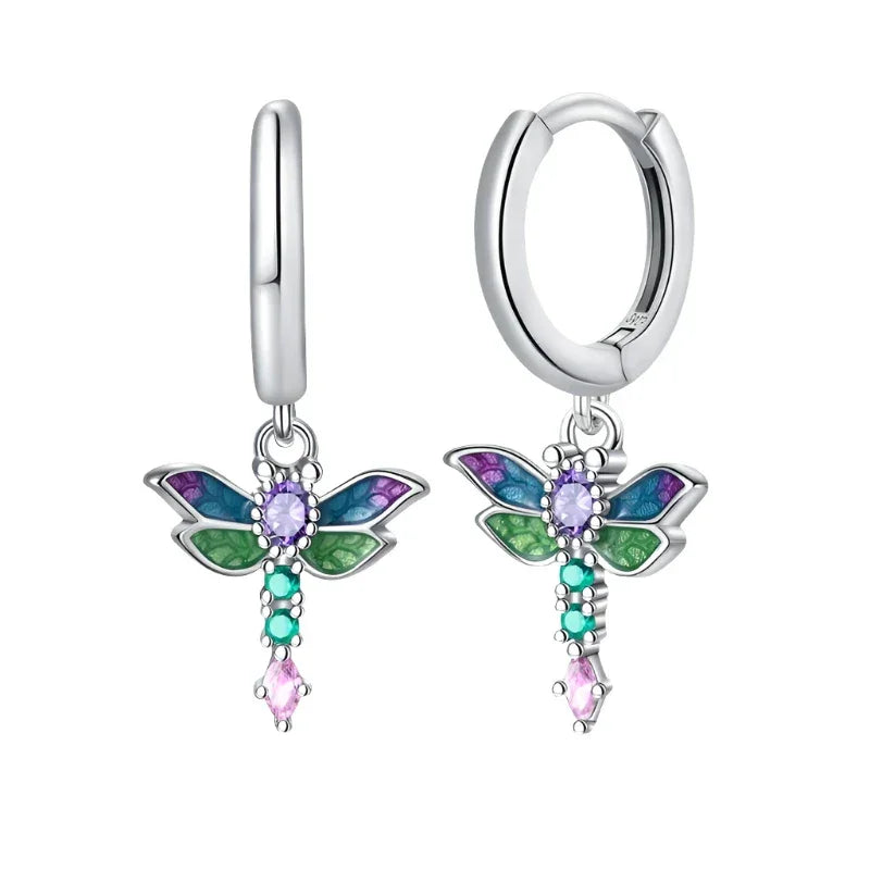 Vibrant Dragonfly Sterling Silver Hoop Earrings - Velora Luxury Fashion