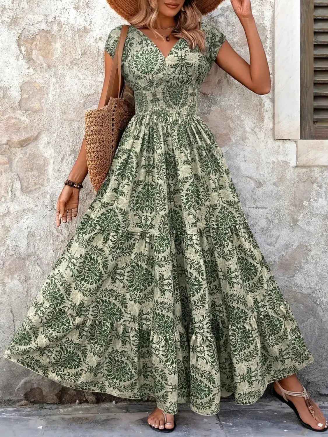 Vintage Floral Cap Sleeve Maxi Dress - Velora Luxury Fashion