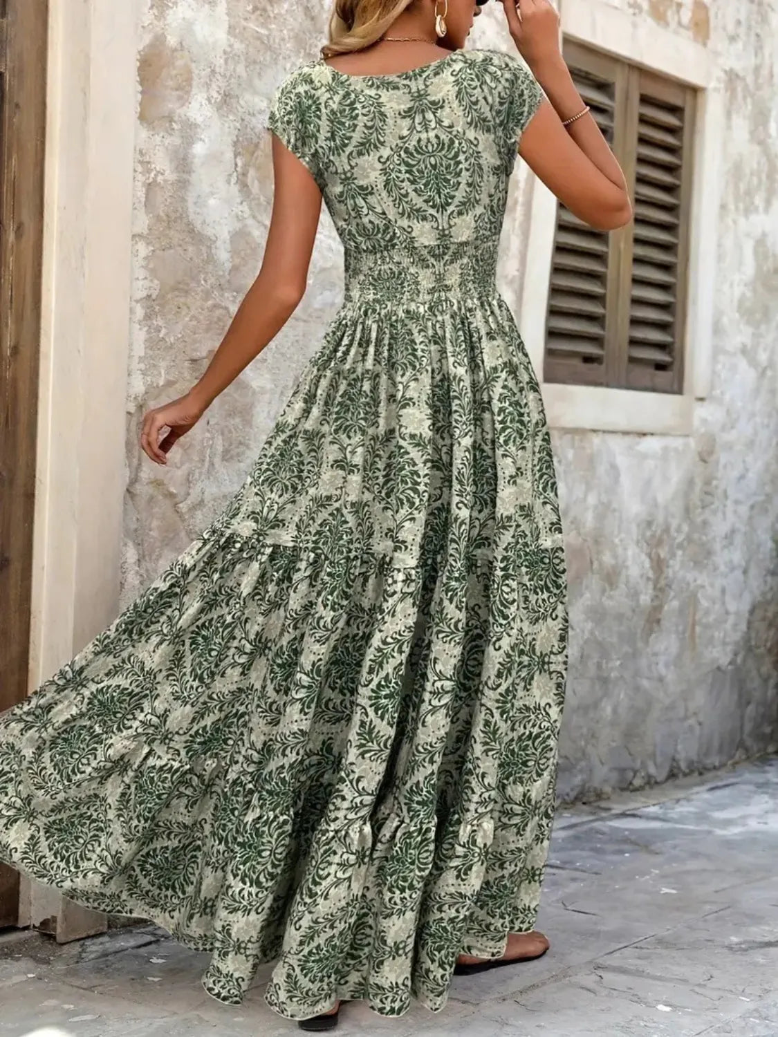 Vintage Floral Cap Sleeve Maxi Dress - Velora Luxury Fashion