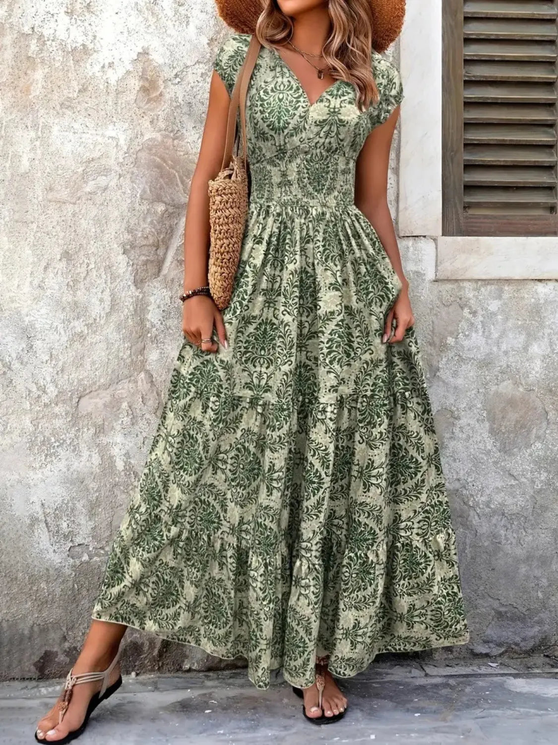 Vintage Floral Cap Sleeve Maxi Dress - Velora Luxury Fashion