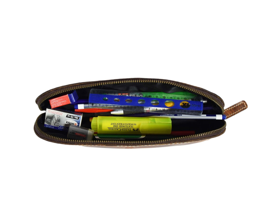 Vintage Leather Pencil Case - Stationery Pouch - Velora Luxury Fashion