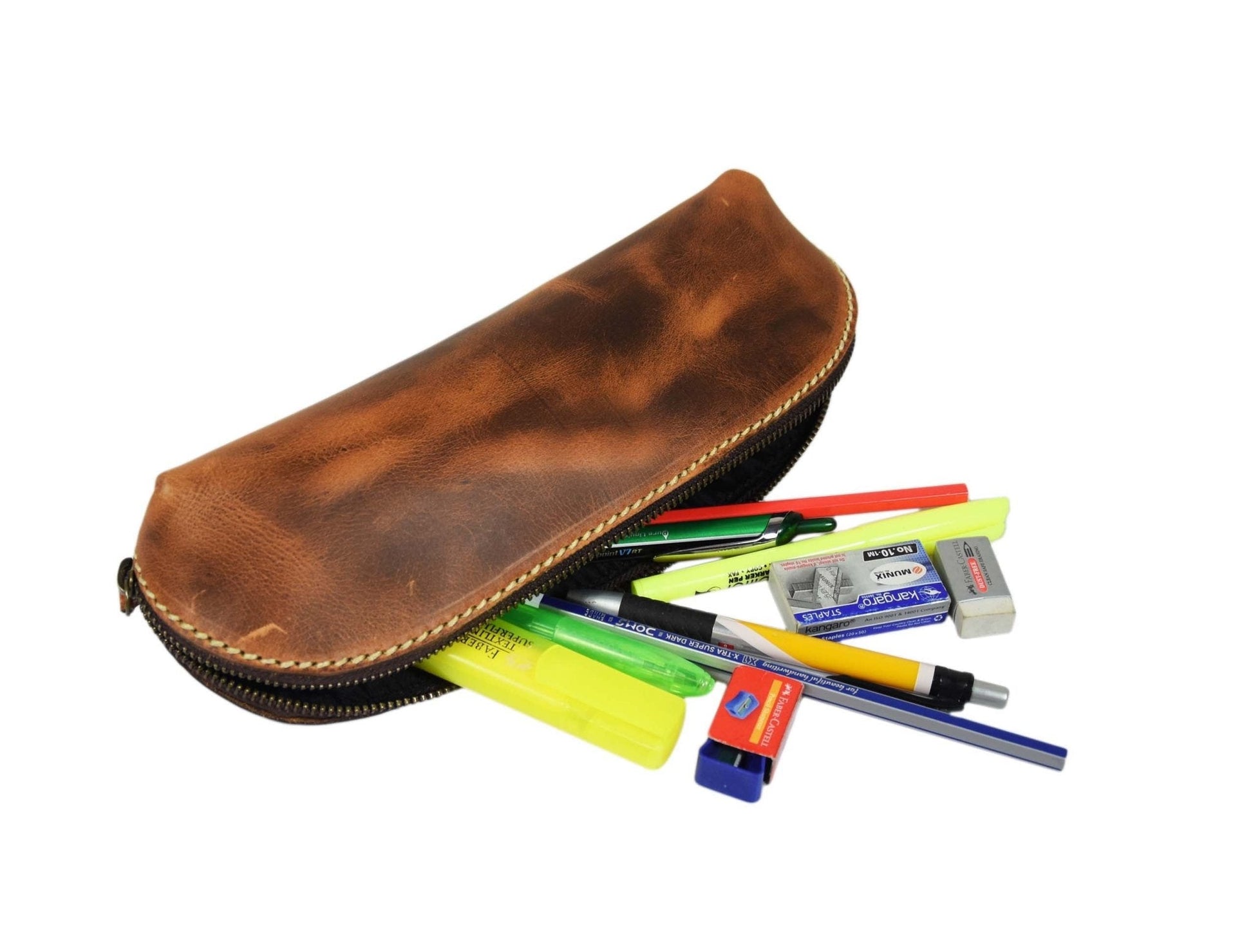 Vintage Leather Pencil Case - Stationery Pouch - Velora Luxury Fashion