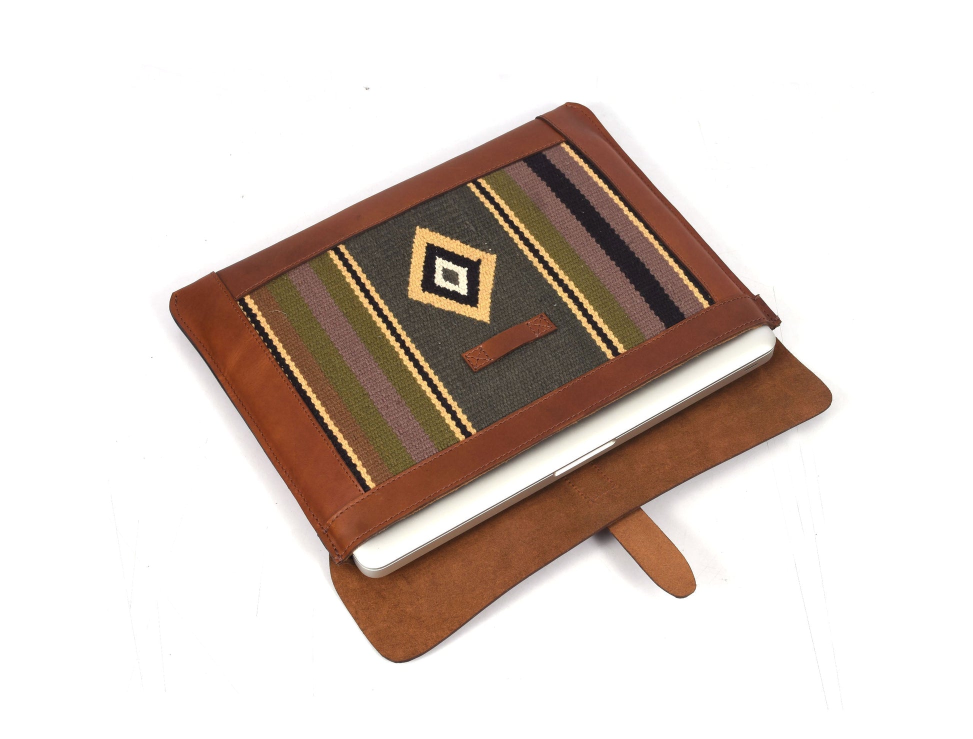 Vintage bohemian Leather Mac Book Sleeve - Caramel Brown - Velora Luxury Fashion