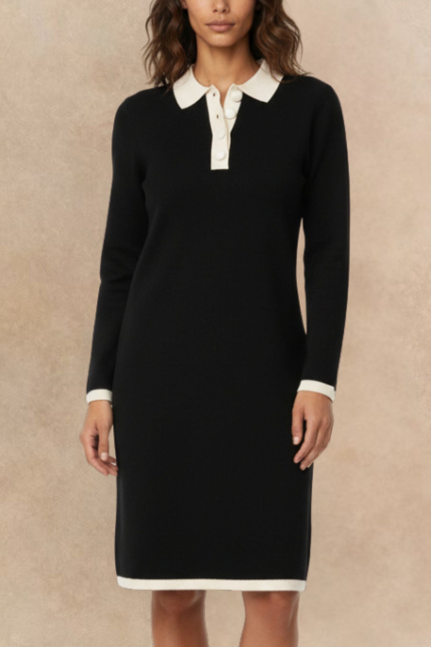 Vivienne Black Knit Dress with White Collar - Velora Luxury Fashion