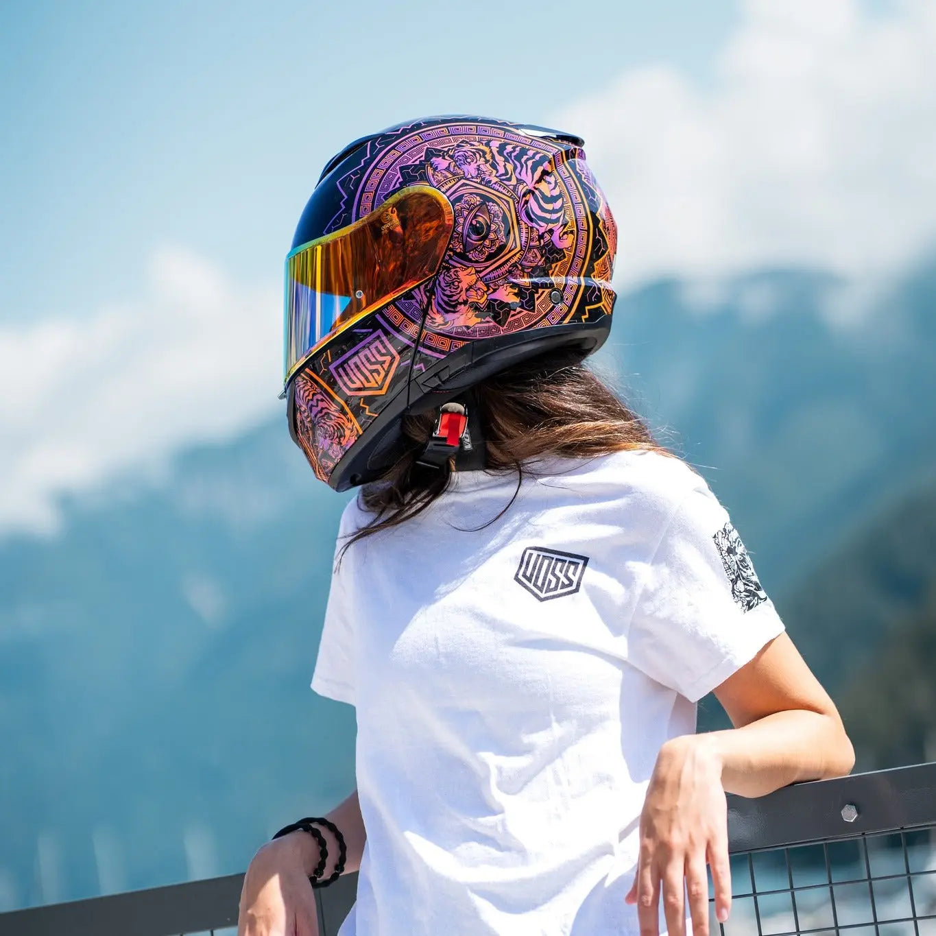 Voss 580 Conquest Gloss Neon Mandala Motorcycle Helmet - Velora Luxury Fashion