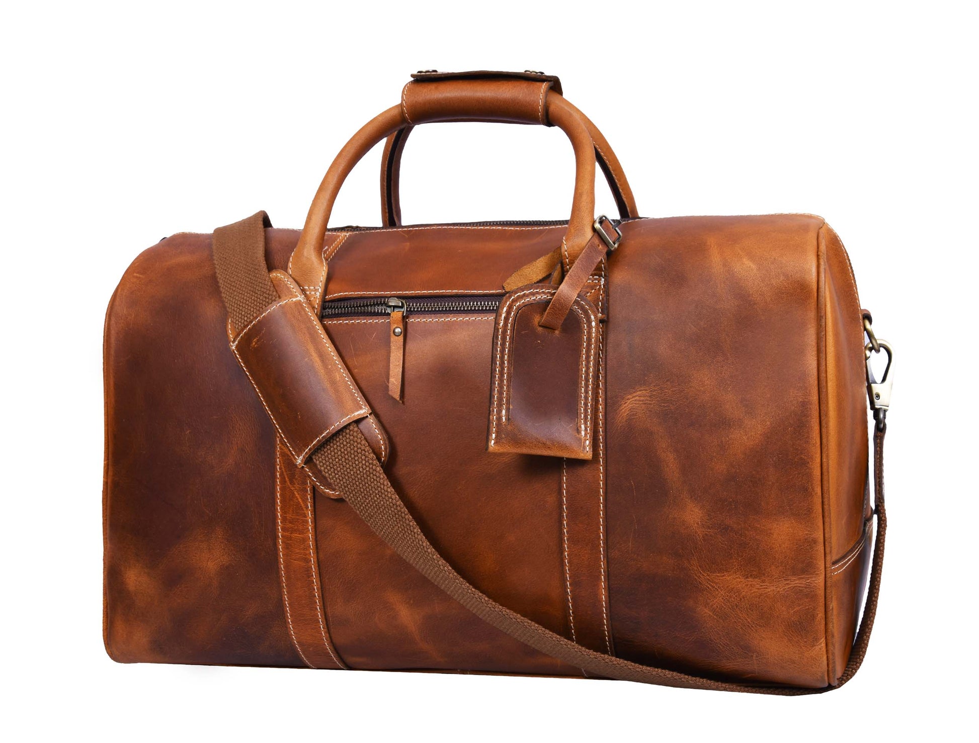 Walton Leather Travel Bag -  Caramel Brown - Velora Luxury Fashion