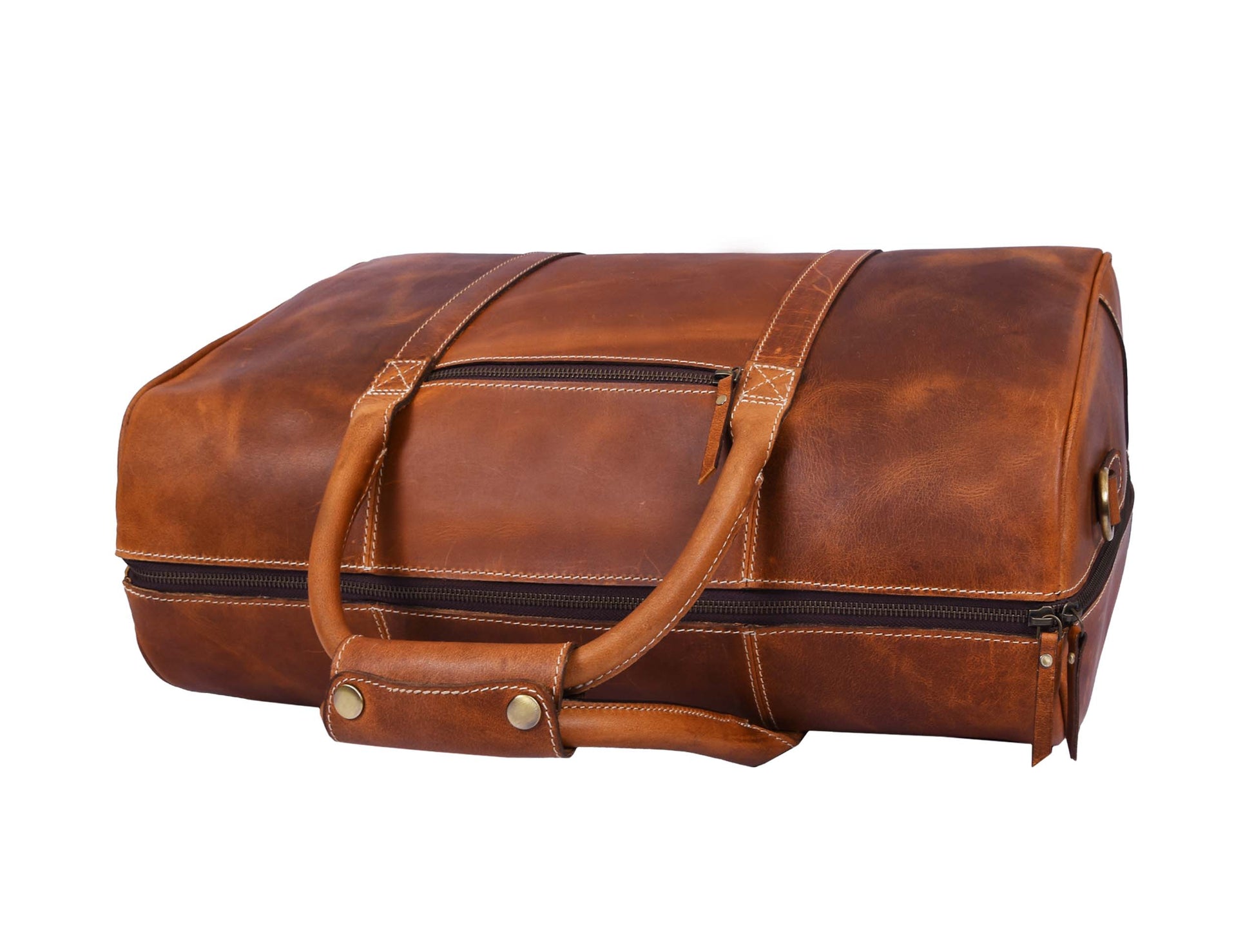 Walton Leather Travel Bag -  Caramel Brown - Velora Luxury Fashion