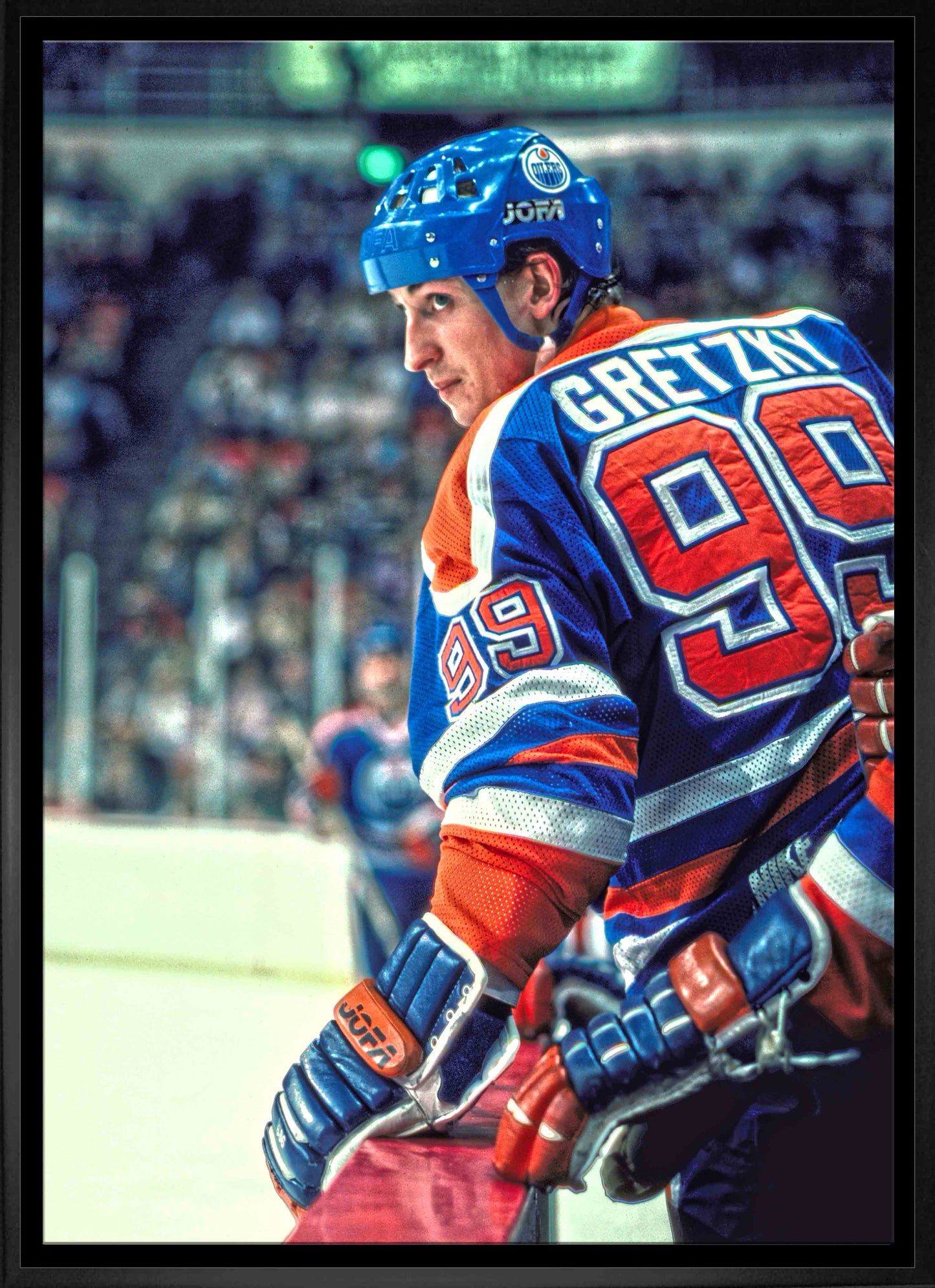 Wayne Gretzky Edmonton Oilers Framed 20x29 Jumping Over Bench Canvas - Velora Luxury Fashion
