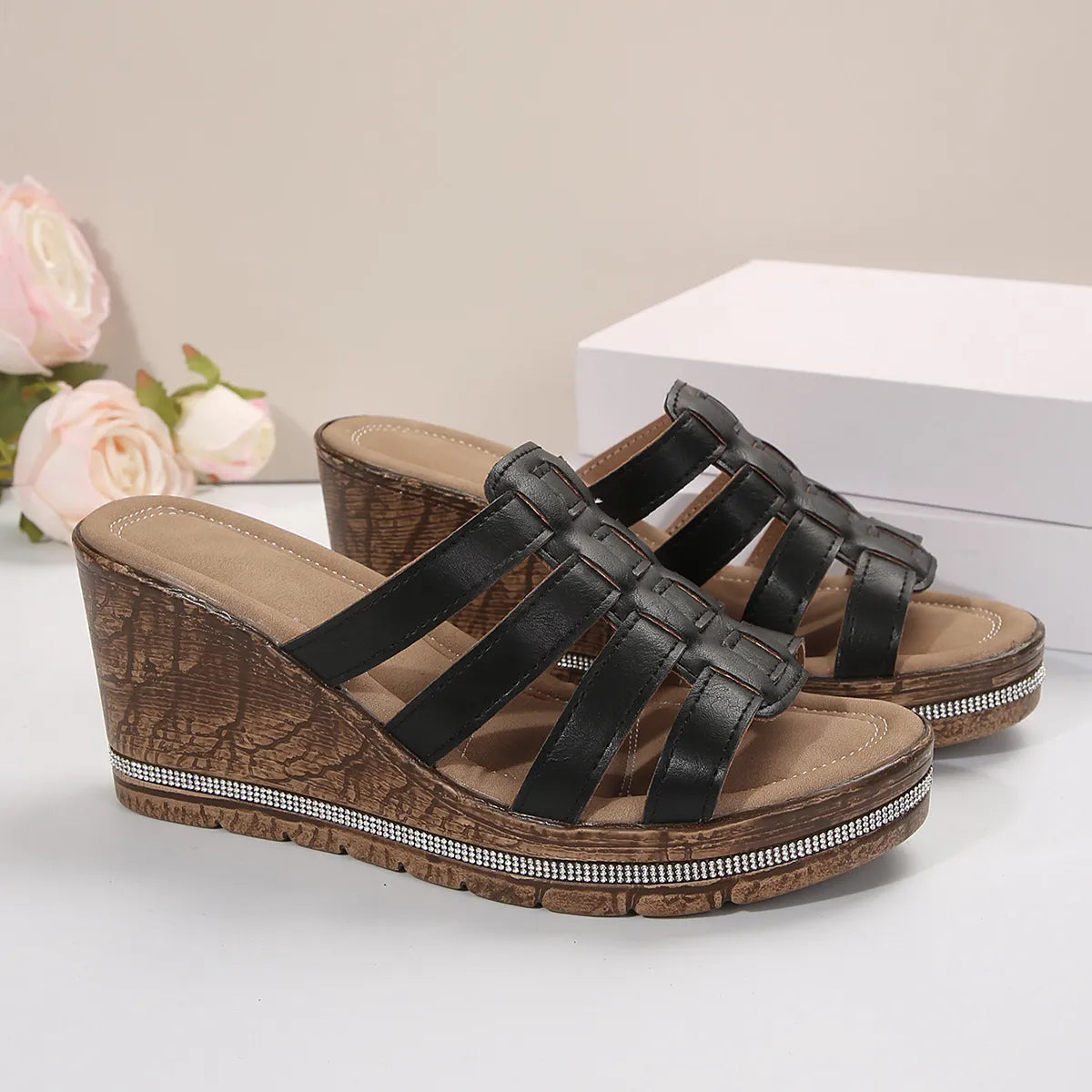 Wedge Platform Sandals with Multiple Strap Design - Velora Luxury Fashion