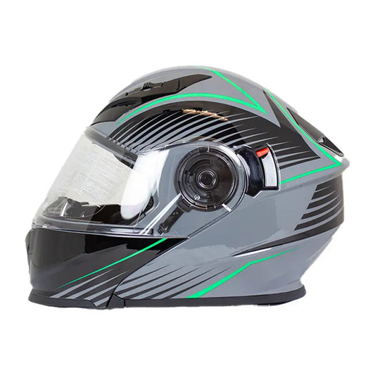 West Coast Leather Black and Green Leather Biker Helmet Boutique of Leathers/Open Road