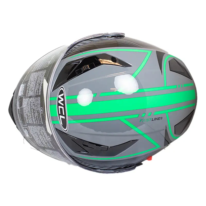 West Coast Leather Black and Green Leather Biker Helmet Boutique of Leathers/Open Road