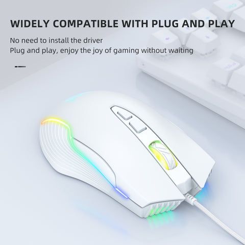 Adjustable 6400 DPI Wired LED Gaming Mouse with Breathing LED Colors White - Velora Luxury Fashion