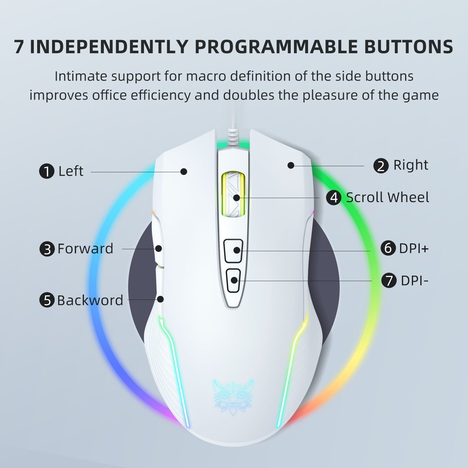 Adjustable 6400 DPI Wired LED Gaming Mouse with Breathing LED Colors White - Velora Luxury Fashion