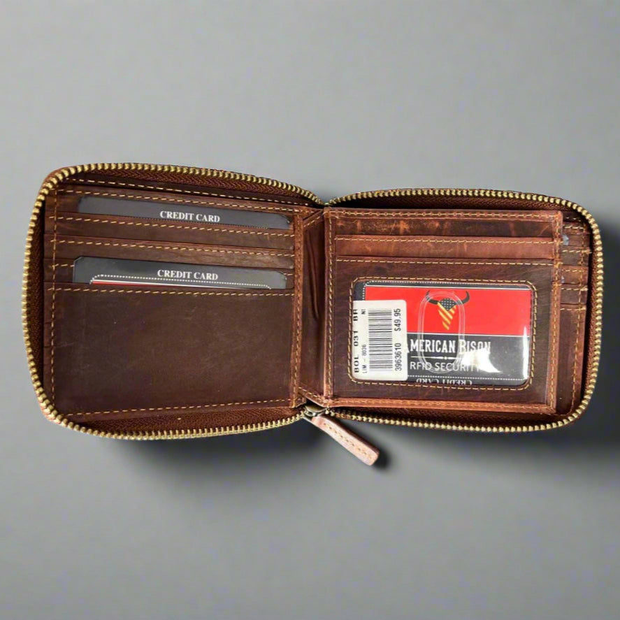 Men’s Zip-Around Cow Leather Wallet Boutique of Leathers/Open Road