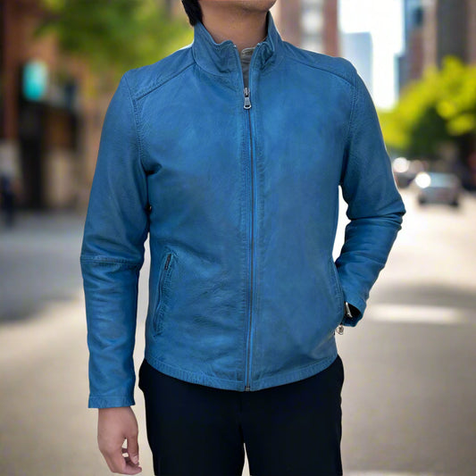 Men’s Sheep Leather Jacket. Classic Stand Collar with 2 Pockets Boutique of Leathers/Open Road