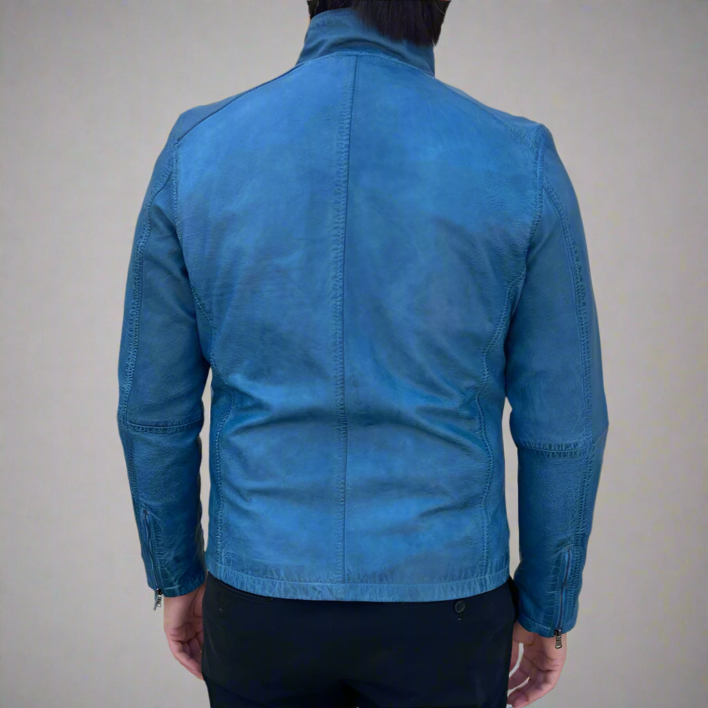 Men’s Sheep Leather Jacket. Classic Stand Collar with 2 Pockets Boutique of Leathers/Open Road
