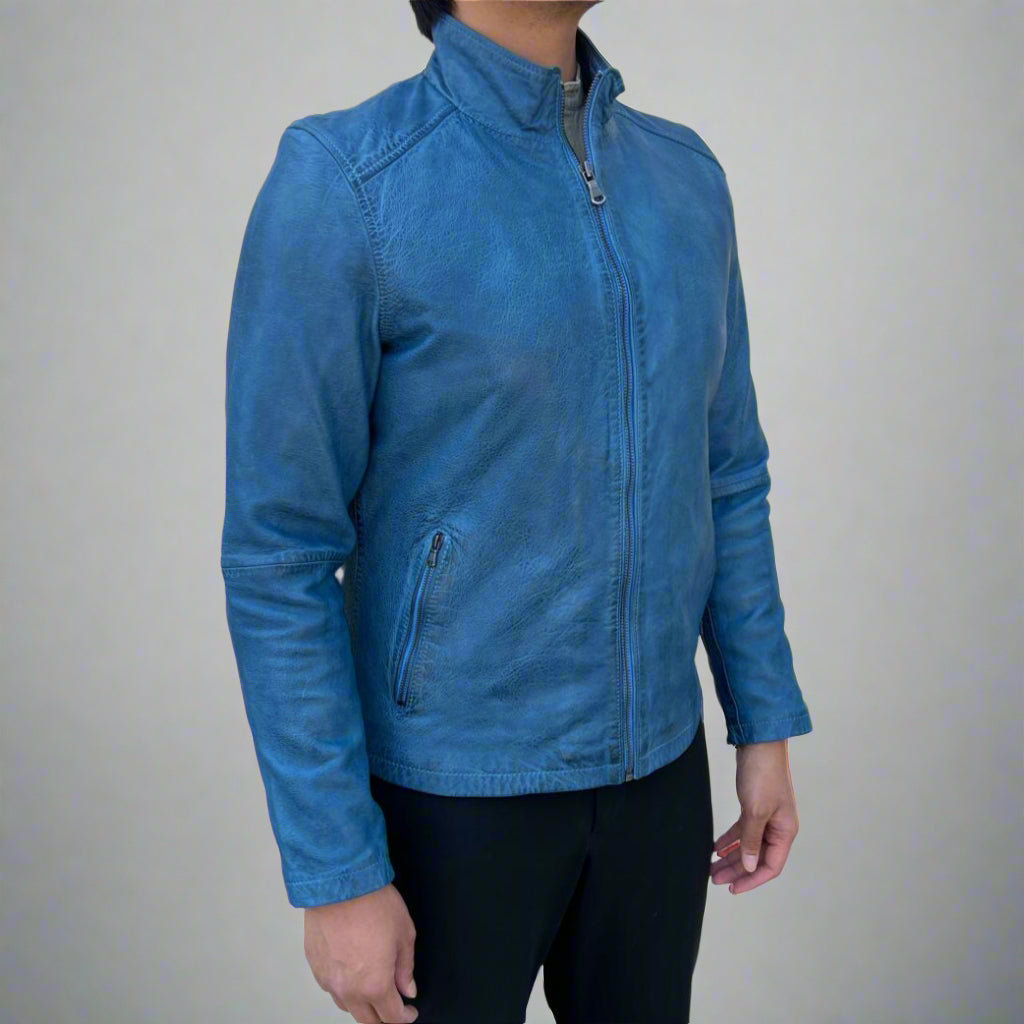 Men’s Sheep Leather Jacket. Classic Stand Collar with 2 Pockets Boutique of Leathers/Open Road